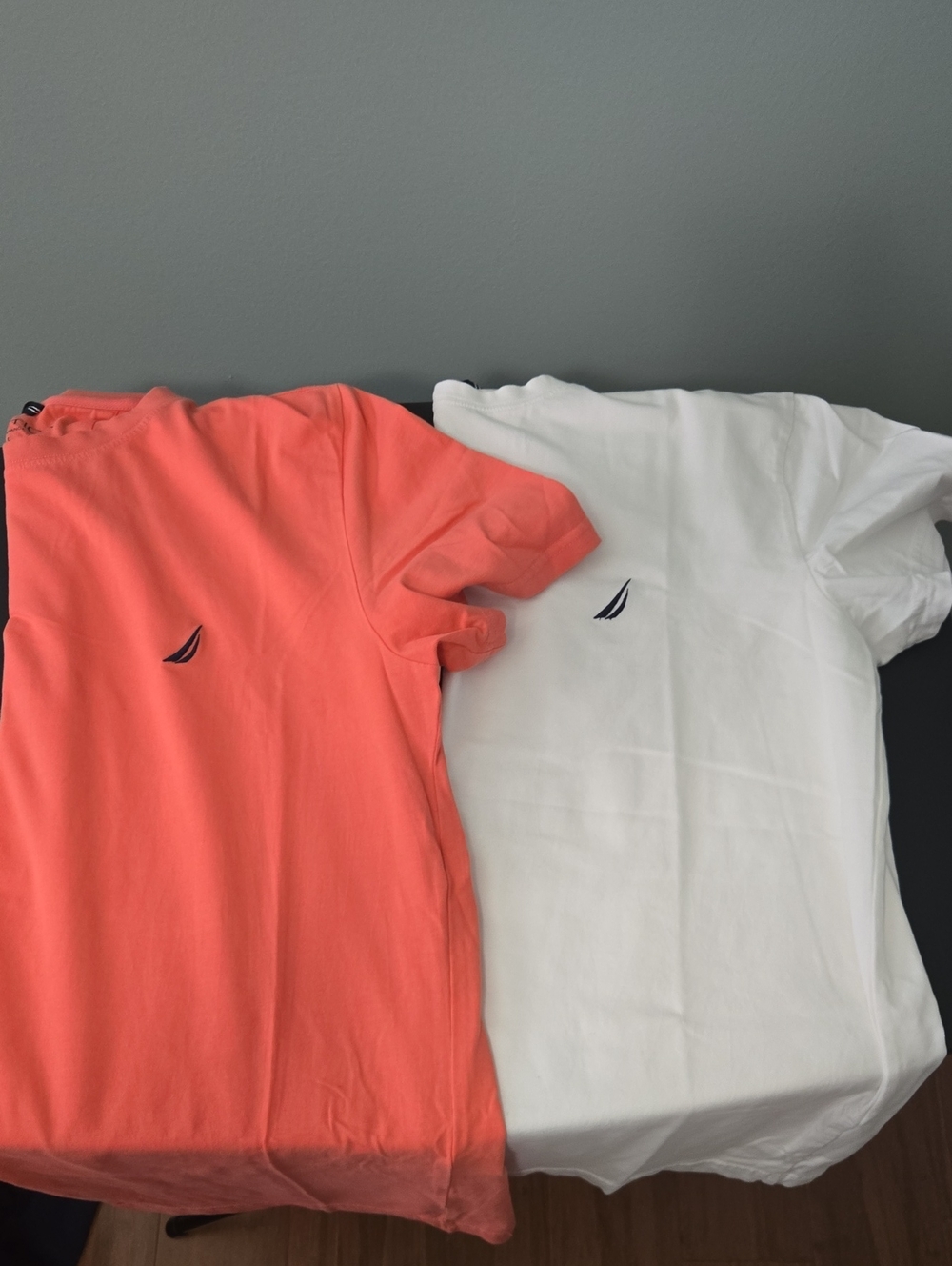 2 Nautica Short-Sleeve Tee - Coral and White